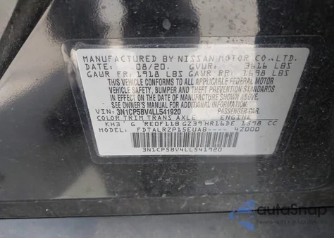 2020 Nissan Kicks S Xtronic Cvt z USA, uszkodzony, nr VIN 3N1CP5BV4LL541920